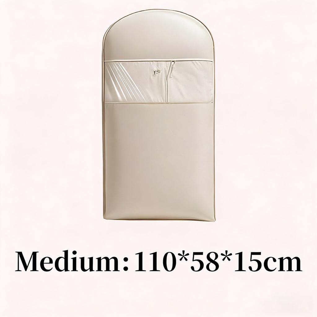 Cost-Effective Beige Compression Hanging Bag, 40% Space-Saving Vacuum Seal, See-Through Luxury Storage with Durable Zipper