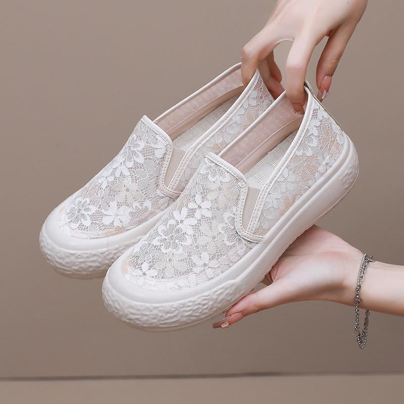 Thick-soled Old Beijing Women's Summer Cloth Shoes Breathable Lace Mesh Single Shoes Fashionable Casual Versatile One-pedal Student Shoes