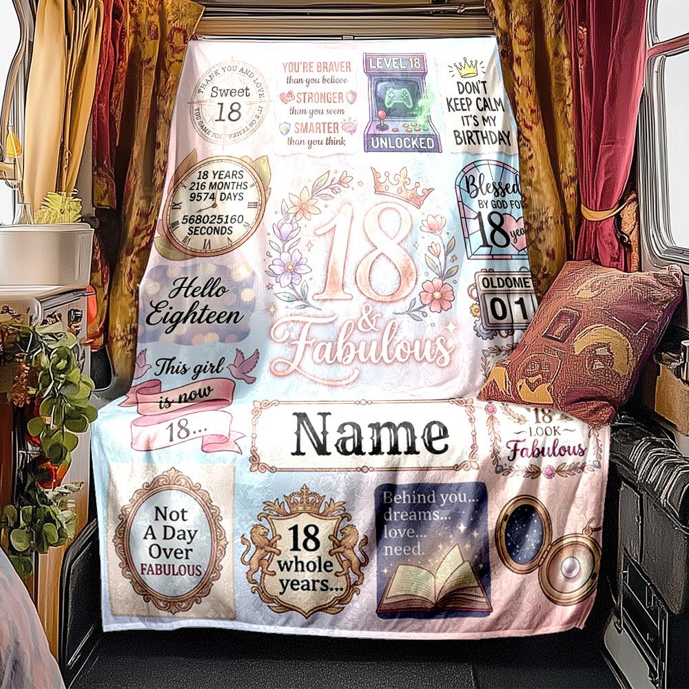 Happy 18Th Birthday Customizable Blanket Customize Text Soft Cozy Versatile For Picnics Outdoor Travel And Camping Sofa Office Four Seasons