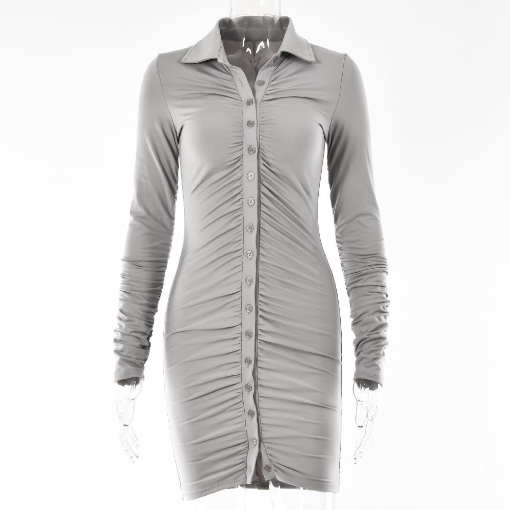 Ins Sexy Internet Celebrity Hottie Lapel Tight Skirt Summer New Single-breasted Cardigan Pleated Dress