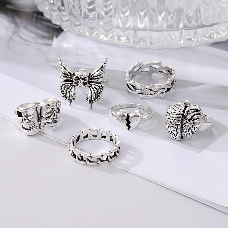 Herzschmuck Totenkopf Ring Gesicht 6er Set