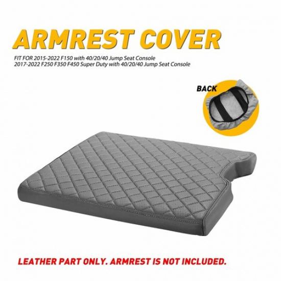 Leather Gray Console Center Lid Armrest Cover For Ford F150 2015- Jump Seat