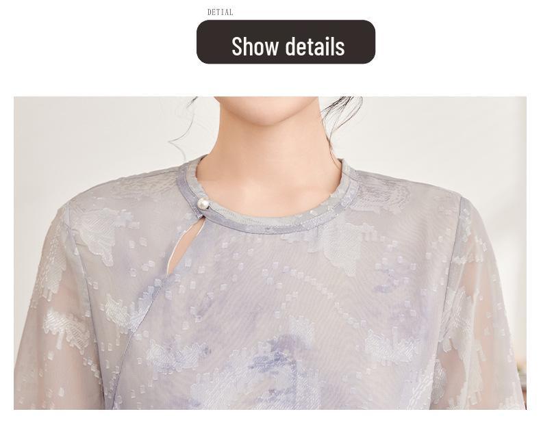 Elegant Chiffon Cheongsam: Stylish Summer Short-Sleeved Dress for Middle-Aged and Elderly