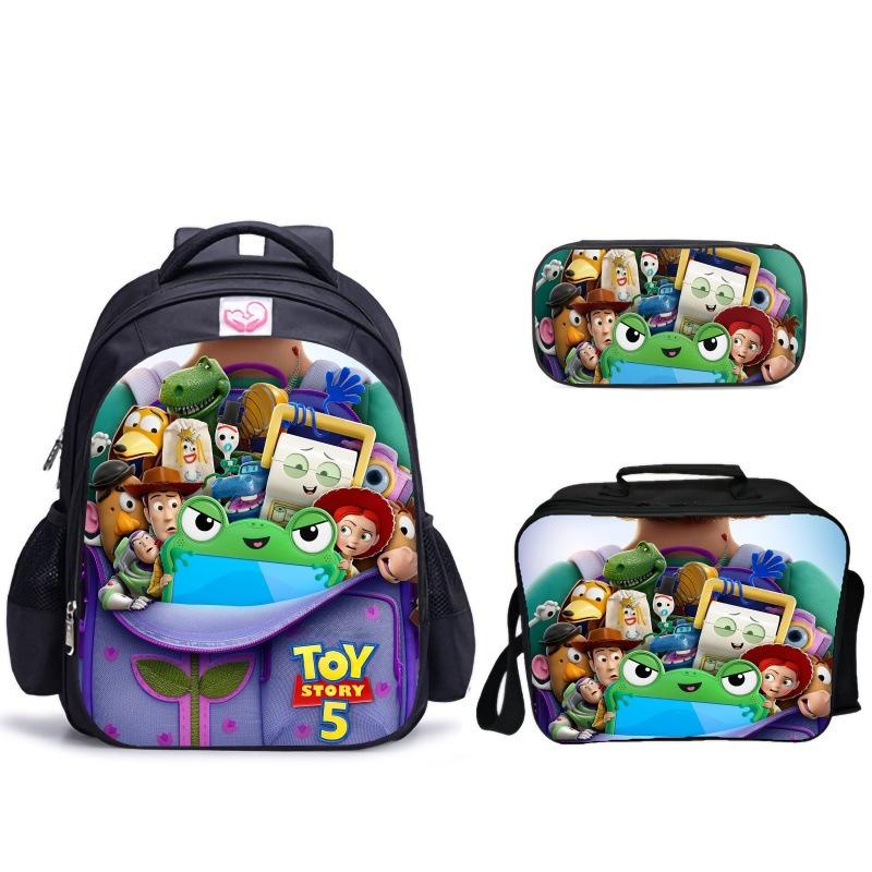 Doll Collective Probe Children'S Fun Three-Piece Set Woody Bass School Bag Pencil Bag Thermal Insulation Meal Bag Student Campus Set