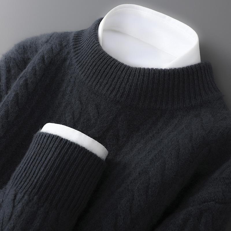 

Men s 100% Pure Wool Half-High Neck Thick Sweater, Autumn/Winter 2025 Style, Casual Loose Knitted Pullover Small