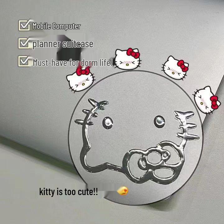 Kitty 3D Cartoon Silver PVC Sticker for Phone, Computer, Car