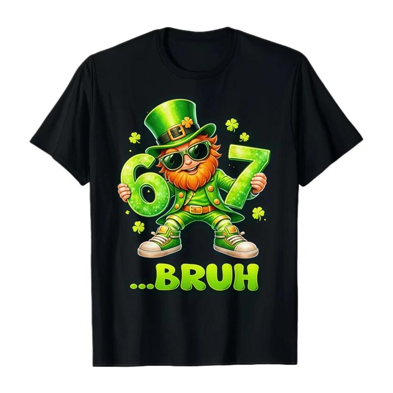 Funny St Patricks Day Leprechaun 67 Six Seven Bruh 6 7 Meme Boys Girls T-Shirt S