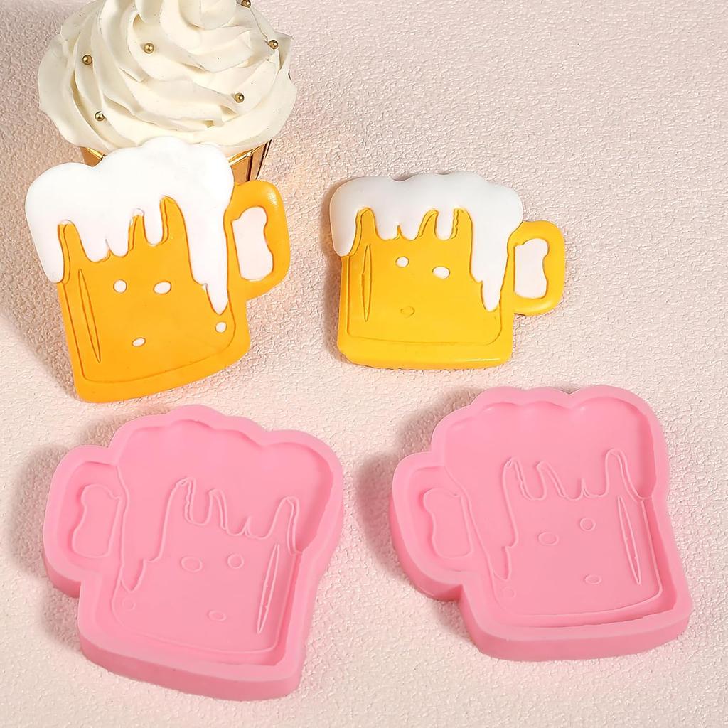 2 Pcs Creative Beer Shape Silicone Molds, Cute Beer Cup Fondant Mold, For Kitchen Baking, Candy, Biscuits, Chocolate, Cake Decoration, Chewing Gum,