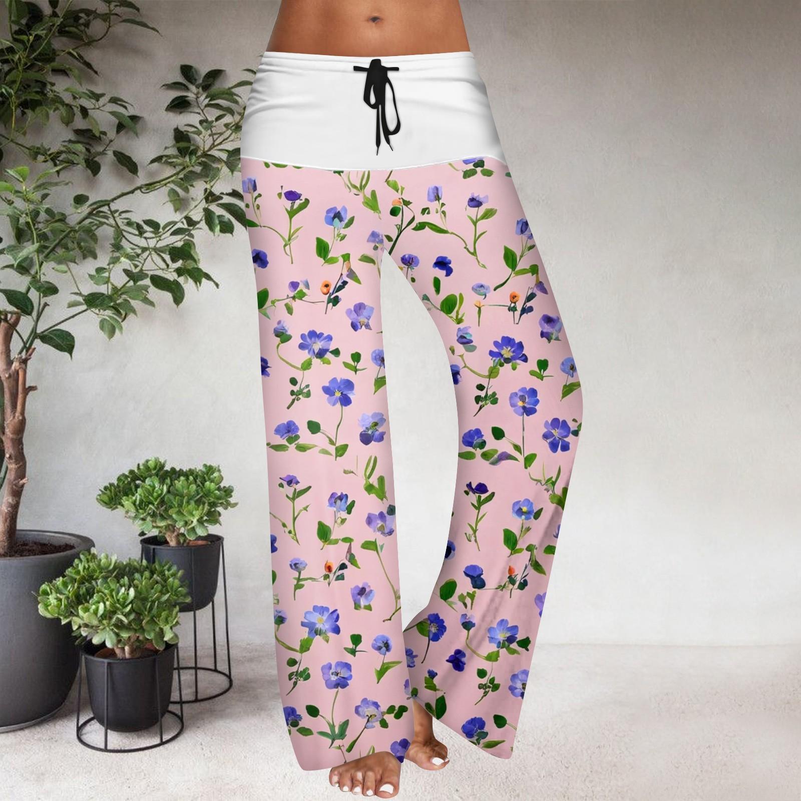 

Женские повседневные брюки с широкими штанинами, эластичным поясом на кулиске, цветовой блок, с цветочным принтом L