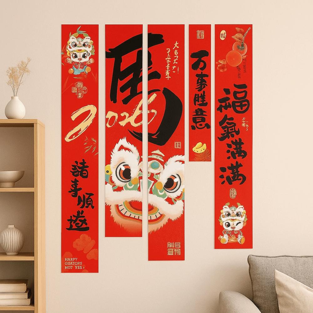 5Pcs/Set Chinese Style 2026 New Year Hanging Cloth Traditional Year of Horse Flags  Festival