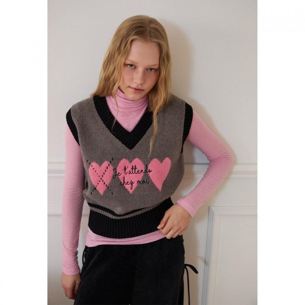 EGOIST Women Wool Blend Heart Argyle Knit Vest Er4okv01