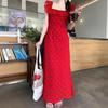 With inner, polka dot red suspender, small flying sleeve dress, women's summer new seaside vacation casual dress