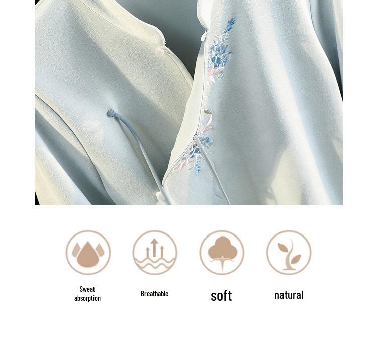 Chinese Retro Wisteria Embroidered Tang Suit Hanfu Cheongsam Top Tea Set