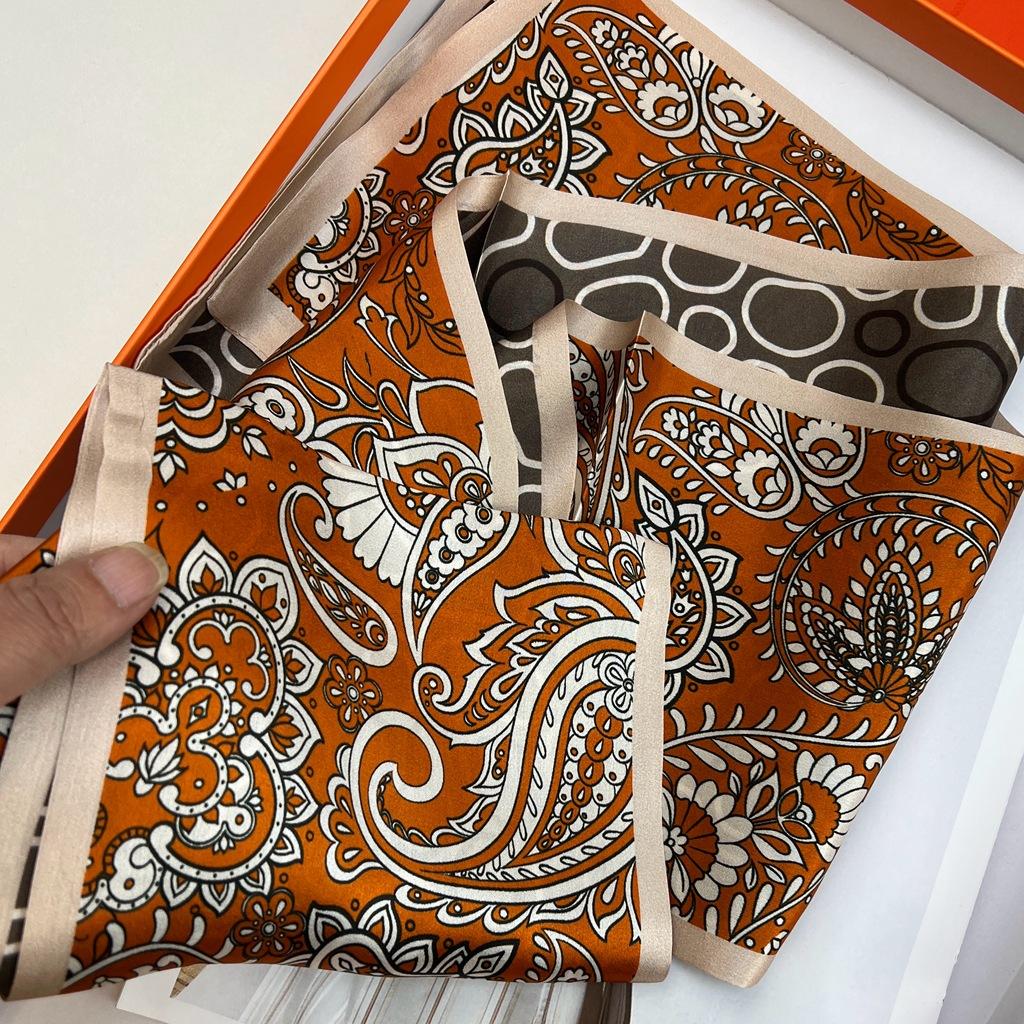 Long Silk Scarf Cashew Flower Double-Sided Silk Scarf Scarf 100% Mulberry Silk Slender Streamer