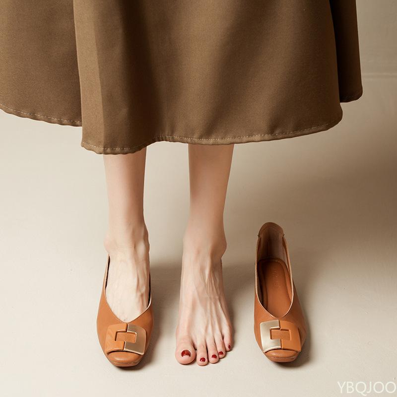 Fashion New Comfortable Breathable Square Head Women's Shoes Shallow Mouth Fashionable Versatile Flats Elegant Minimalist Women Shoes