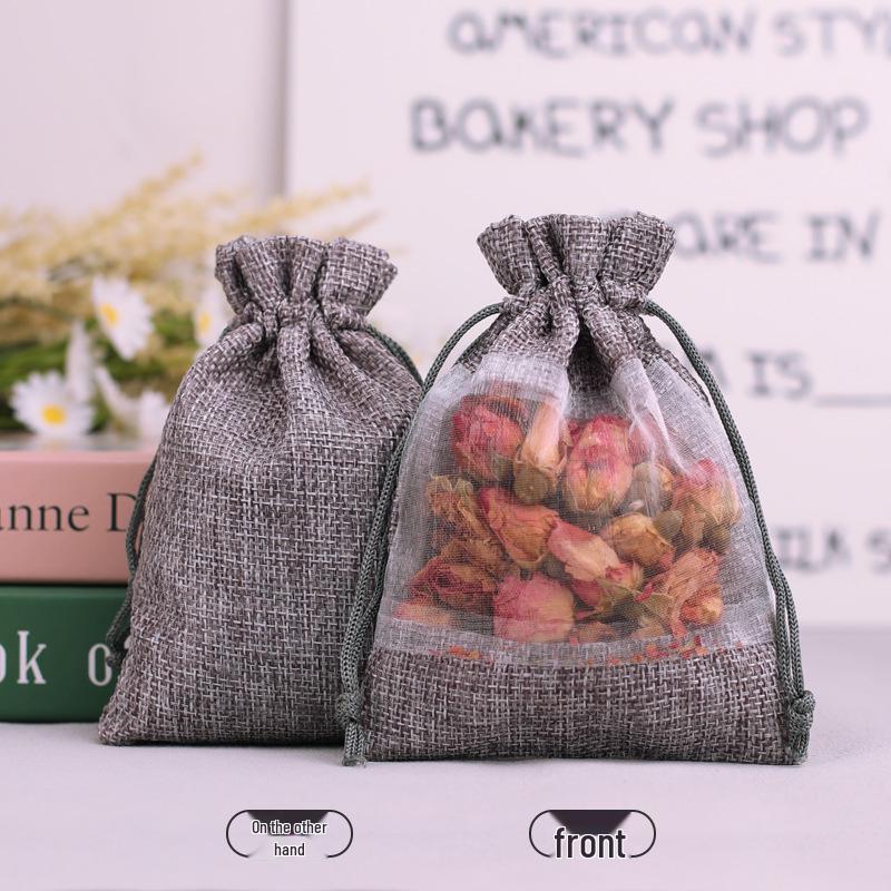 Super Source Hemp Drawstring Patchwork Mesh Bag for Cosmetics Organization