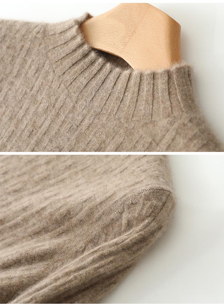 Women's Versatile Solid Color Wool Knit Sweater - Loose Half-High Collar, Long Sleeve Autumn & Winter Base Layer.