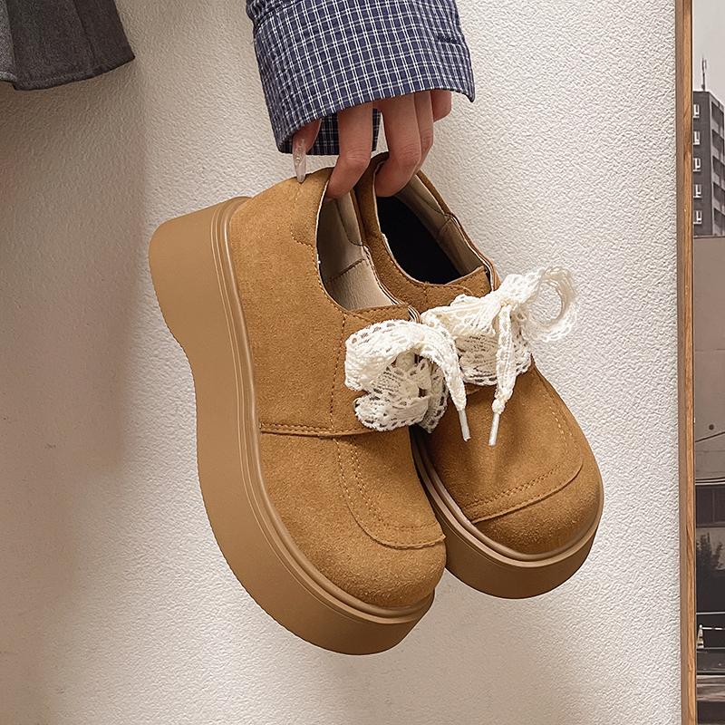 

Модная женская обувь на плоской подошве Весна Новые Туфли с круглым носком из замши на шнуровке спереди Противоскользящая износостойкая обувь с низким верхом 40 жёлтый