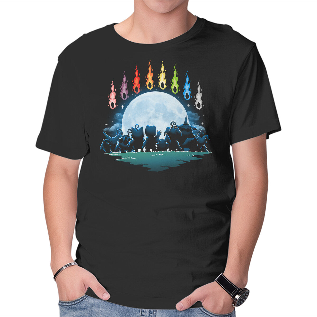 Unisex Crew Neck T-Shirt Digital Moon Graphic Short Sleeve Casual Tee XL