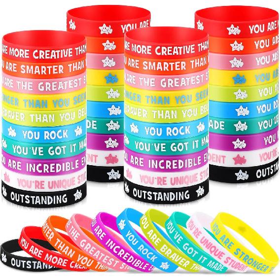 Zubebe 60 Pcs Student Motivational Quote Silicone Wristbands Colored pirational Bracelets for Kids School Gifts