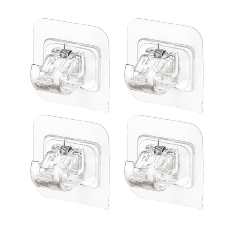 Clear Black Curtain Rod Holders Pack of 4 No Drilling Self-Adhesive Curtains Or Towel Rail Hooks for Hanging Curtains