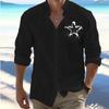 Zomer Mannen Linnen Shirt Omklapbaar Strandshirt Lange Mouwen Effen Kleur Hawaïaans Roze Patroon Collectie