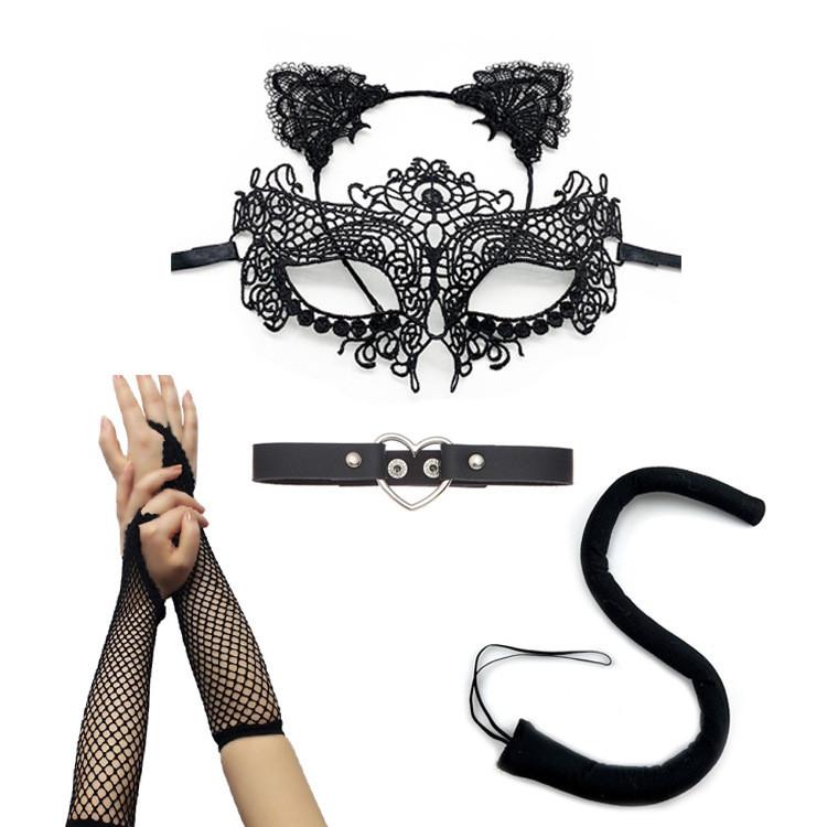 Halloween Costume Accessories Cat Girl Mask With Lace And Ears For Themed Parties