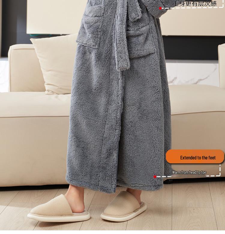 Herren- und Damen-Winter-Flanell-Langmantel-Pyjama - Beidseitiger Korallenfleece, Knöchellang