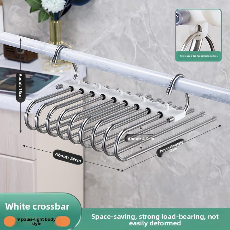 Platzsparender 9-lagiger Metall-Hosenbügel mit Anti-Rutsch-Beschichtung, Edelstahl-Design, inklusive 5 Haken, reduziert 80% Unordnung, für enge Jeans und Denim-Stoffe