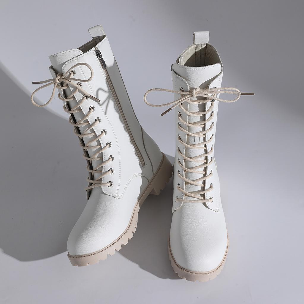 Fashion Aphixta Cross-tied Mid-Calf Woman Boots Classical Round Toe Women's Boots 3.5cm High Heels Women's Autumn Boot Shoes for Woman