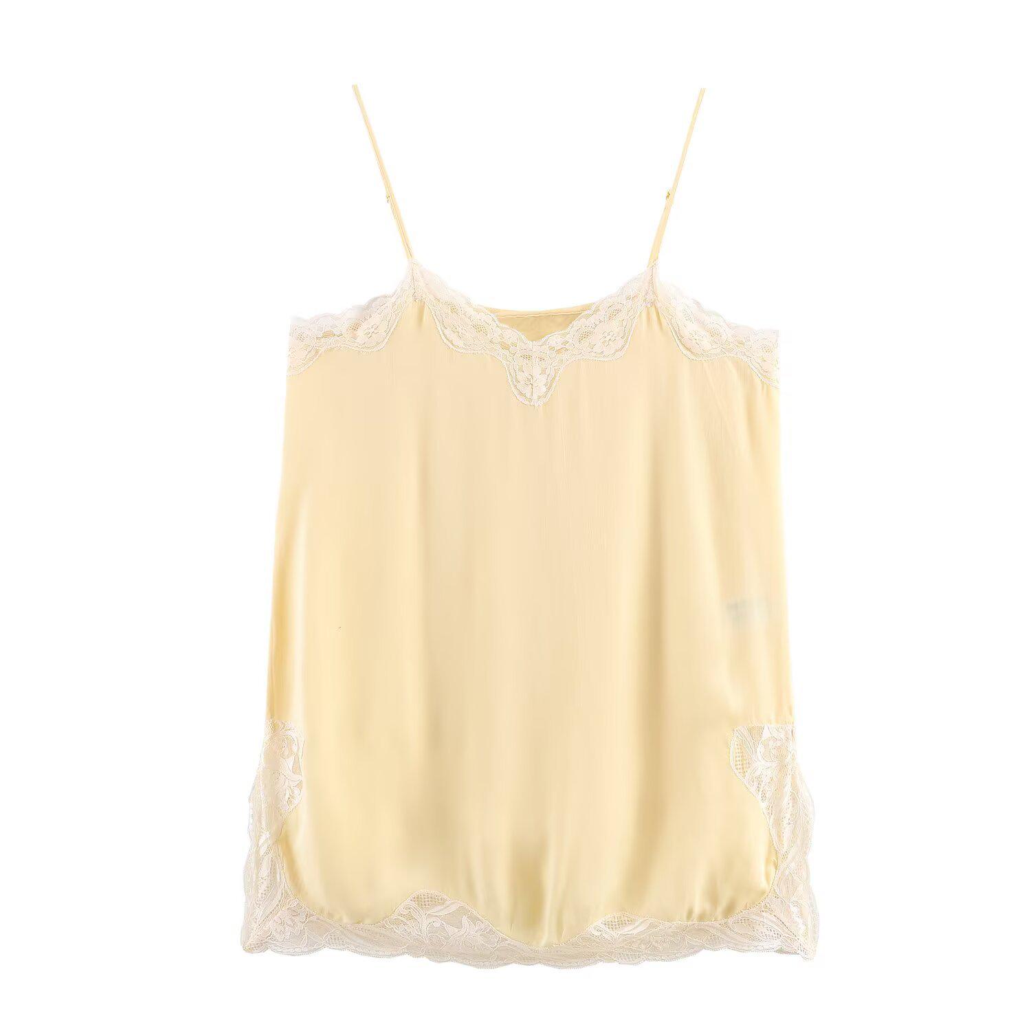 Spring 2026 European & American Style Women s Yellow Lace Lingerie-Style Top 12192 Large