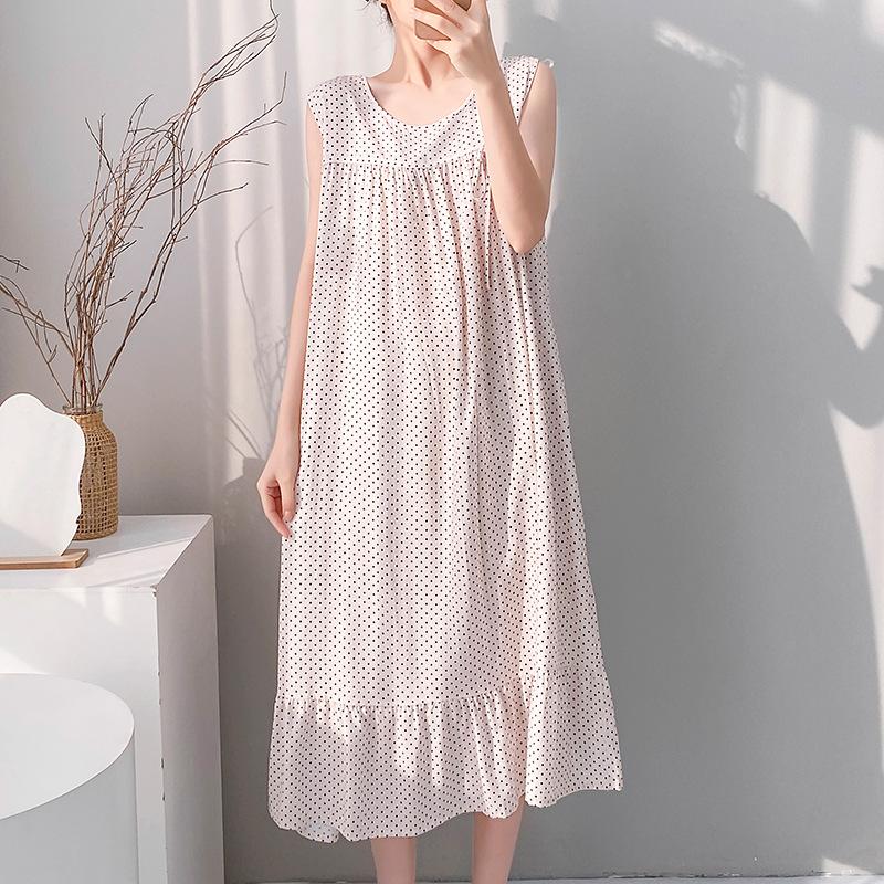 Korean polka dot tank pajamas for women, faux cotton silk, new summer home wear, can be worn as loose dresses outside