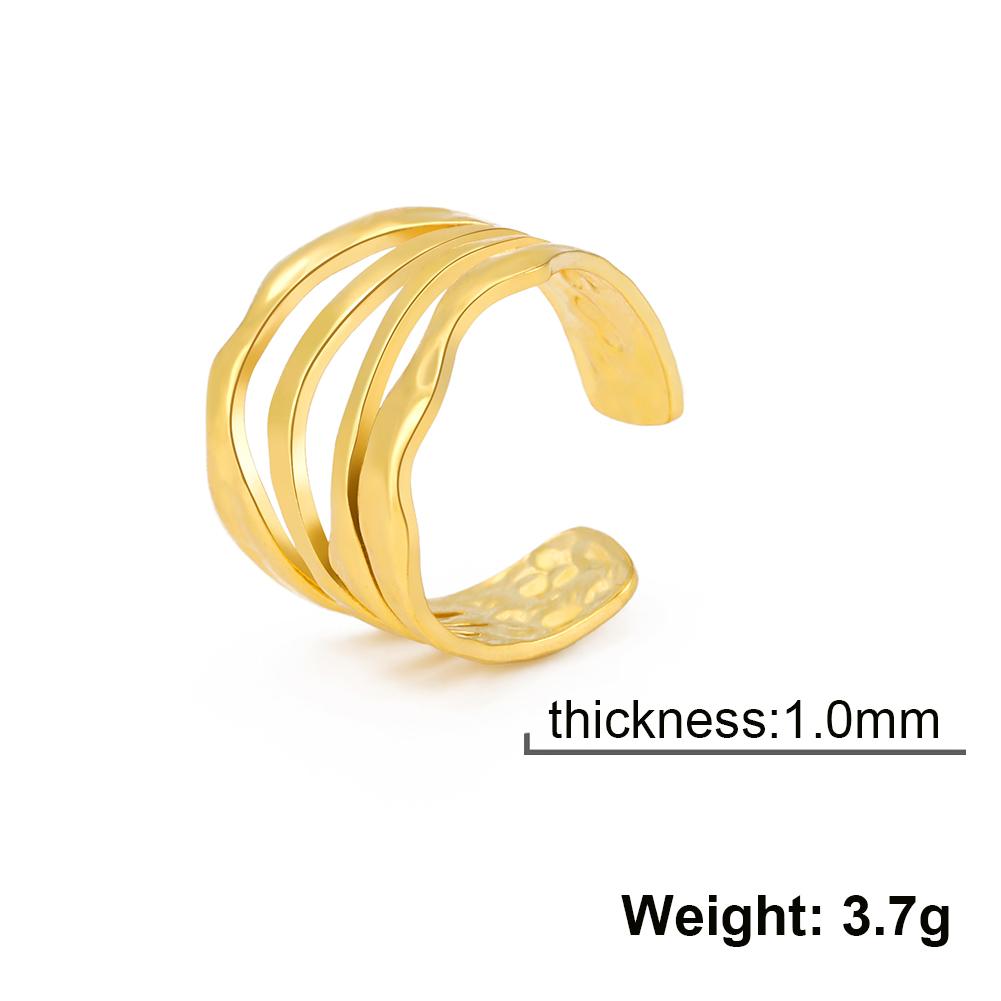 Women Irregular Wave Geometric Rings Fashion Stainless Steel Gold Adjustable Minimalist Finger Ring Jewelry