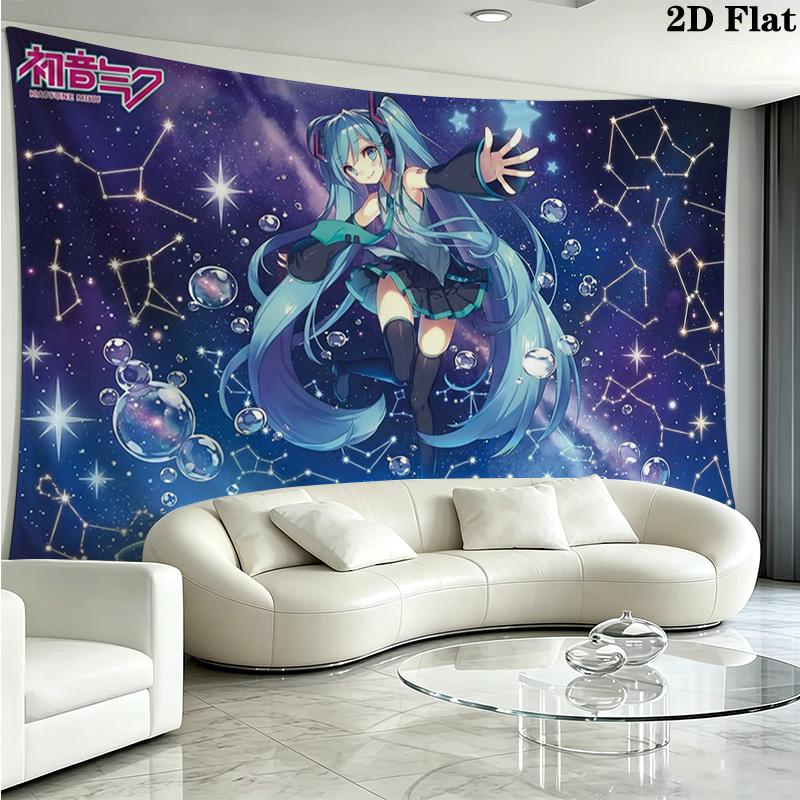 Anime Miku Wall Tapestry Aesthetic Wall Hanging Printed Fabric Blanket Decorative Tapestries for Bedroom Living Room Home Decor