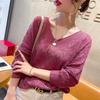 Spring collar crochet hollow knitted sweater women's loose thin loose shirt short top women's