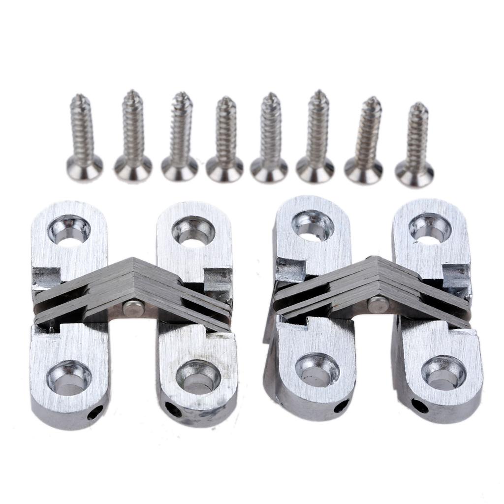 2pcs Door Hinges 304 Stainless Steel Hidden Invisible Concealed Folding Heavy Duty Kitchen/Garage Gate Hardware W/screw Fitting