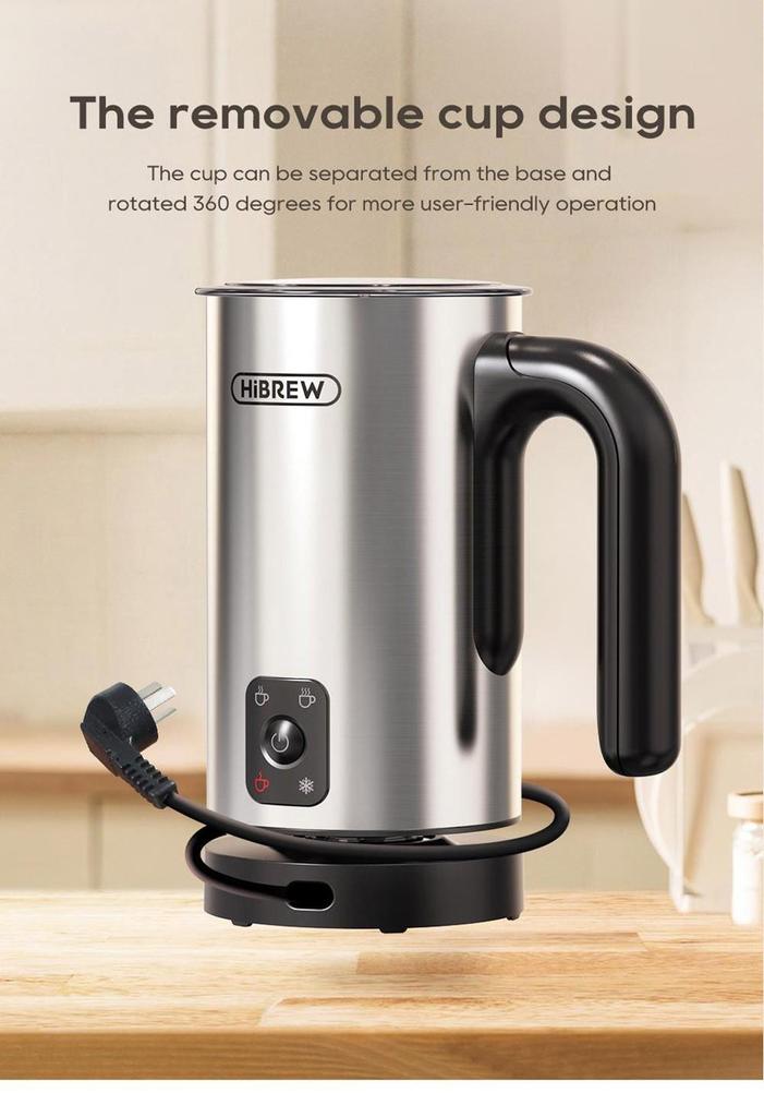 HiBREW M3A 4-in-1-Milchaufschäumer, vollautomatischer Milchwärmer, Kalt-/Heißaufschäumung, 130 ml Aufschäumkapazität