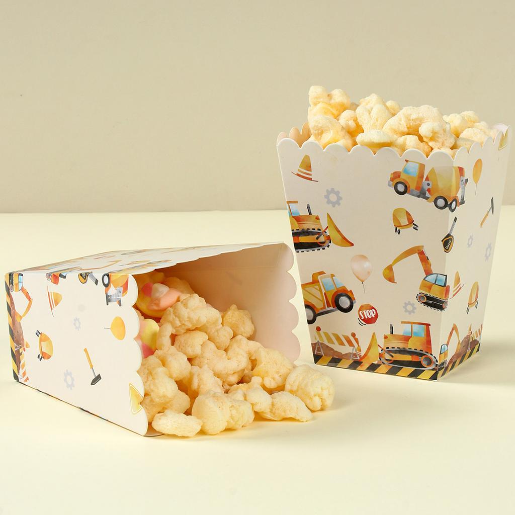 8pcs Construction Popcorn Box Engineering Excavator Vehicle Birthday Party Decor Kids Baby Shower Construction Party Supplies