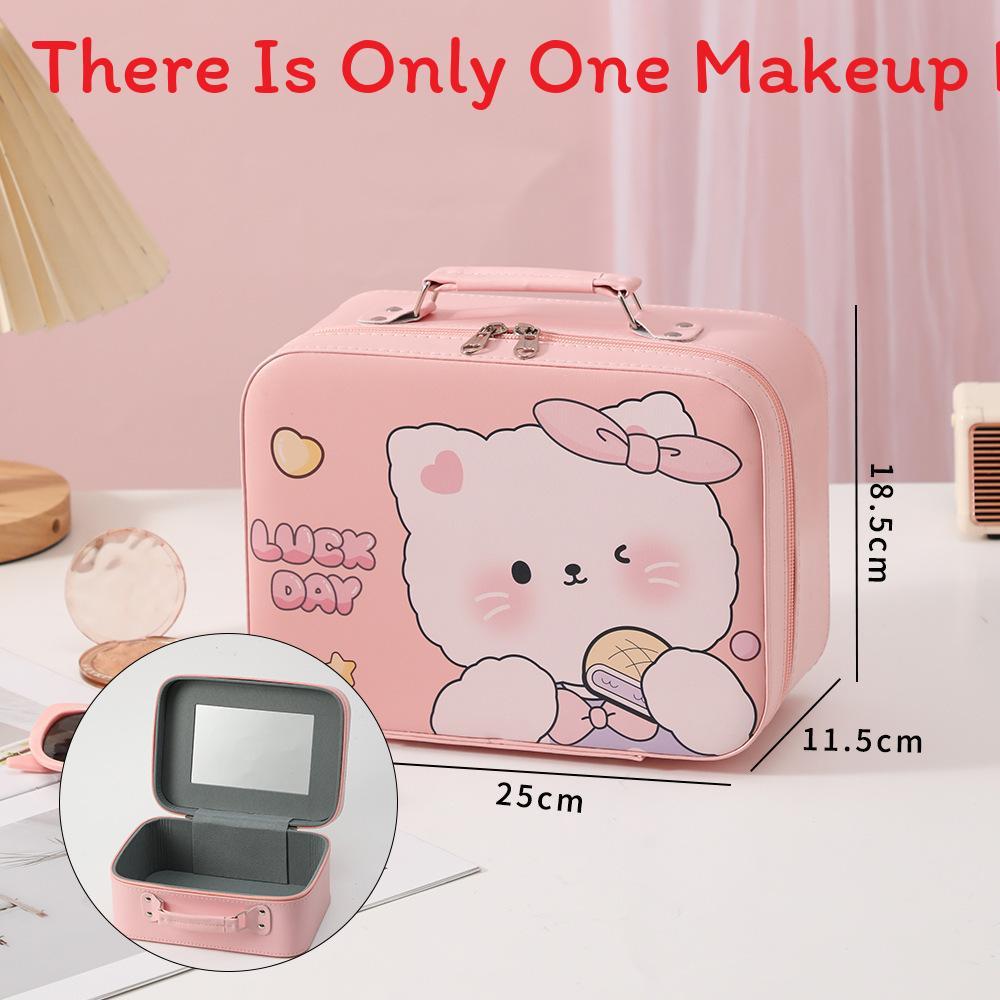 Cute Cartoon Makeup Bag With Large Capacity And Mirror For Daily Travel And Gift