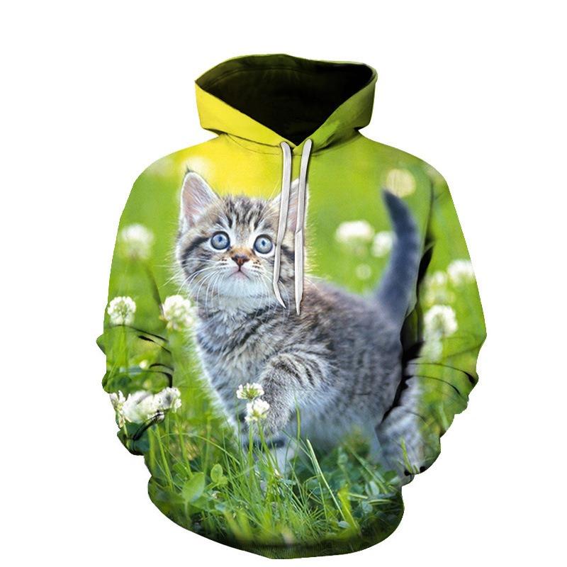 Autumn 3D Cute Cat Printed Hoodies Fashionable Casual Sports Long Sleeved Men's Hooded Sweatshirts