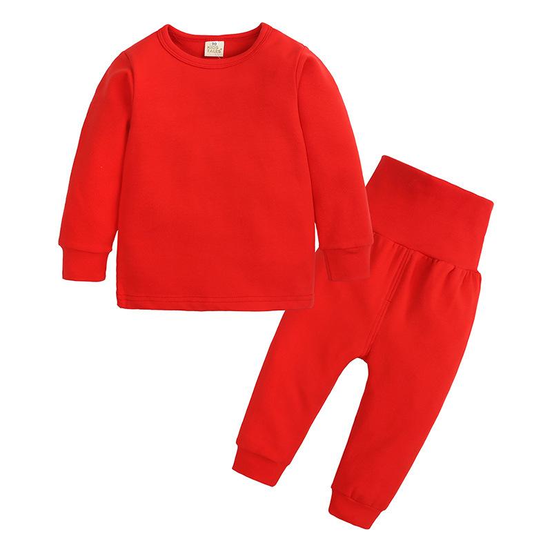 Kids Thick Brushed Pajama Set for Spring Autumn Long Sleeve Pants with Tummy Protection