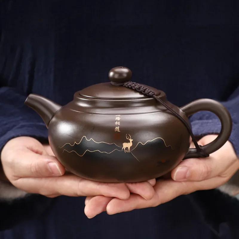 1PC 430ml Authentic Yixing Purple Clay Teapot Handmade Beauty Teapot Custom Filter Tea Infuser Chinese Tea Ceremony Accessories