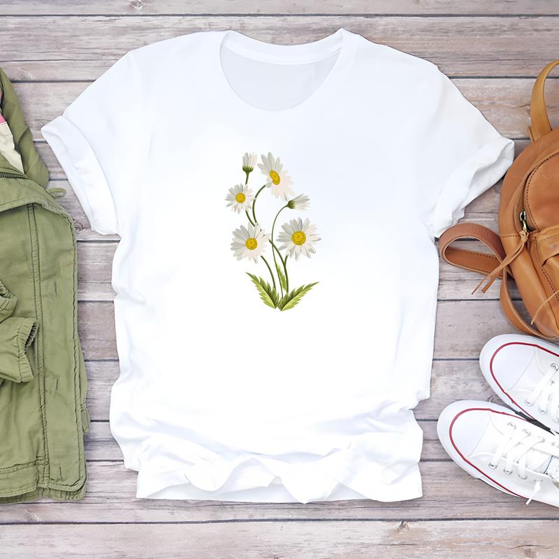 rendy summer T-shirt, women's cute daily wear, short-sleeve stylish prints.