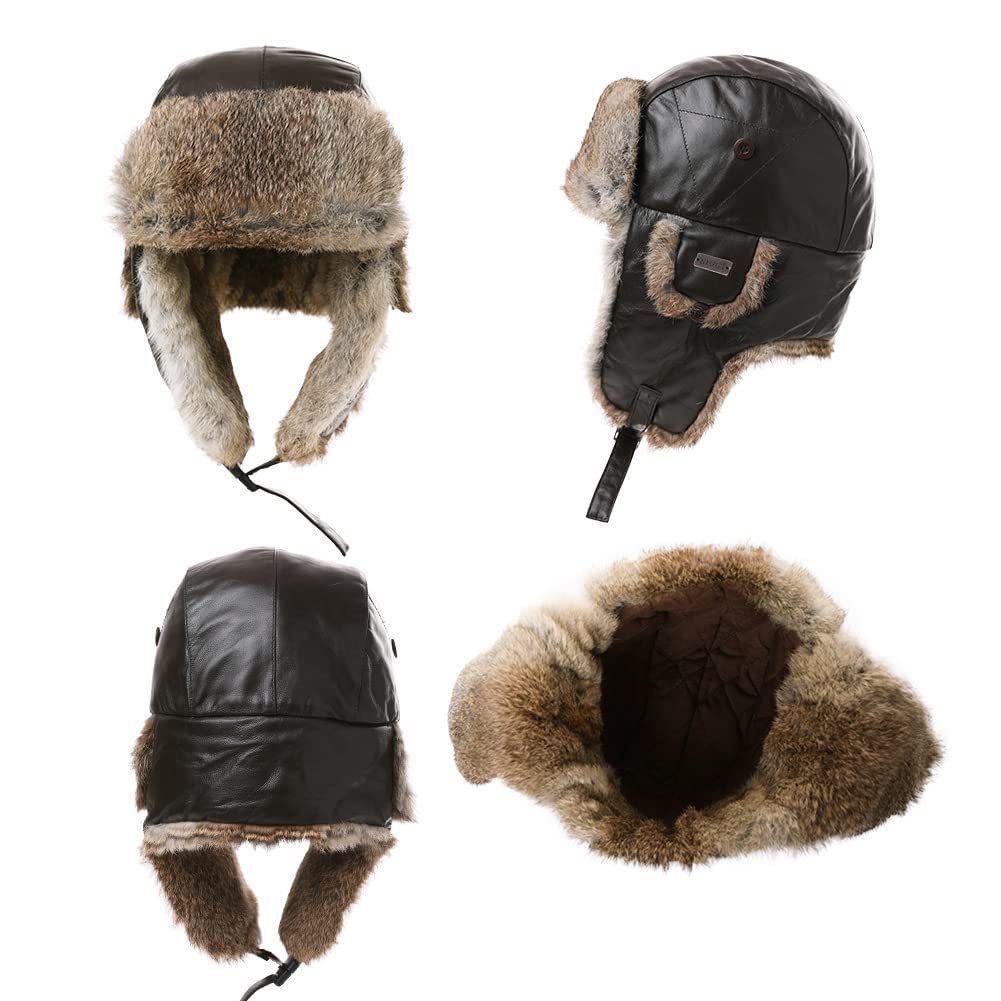 [SIGGI] Winter Aviator Hat with Ear Flaps – Waterproof Pilot Flight Cap for Men & Women, Warm Russian Trapper Hat for Ski, (Coffee, L)