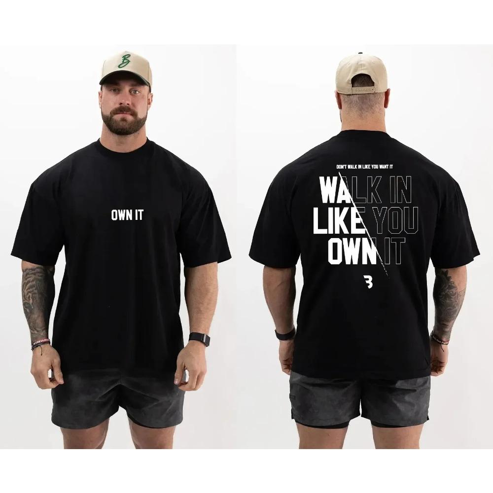 T Shirt Gym Fitness Oversized Men's 100% Cotton T-shirt Casual Round Neck Women Clothing Tops Vintage Streetwear