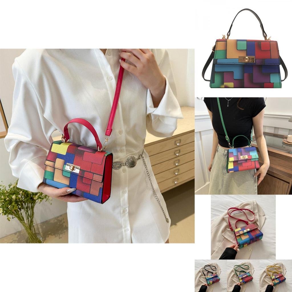 Trendy Color-block Fashion Chain Crossbody Purse For Women In Stylish Black Green Yellow And Rose Pink