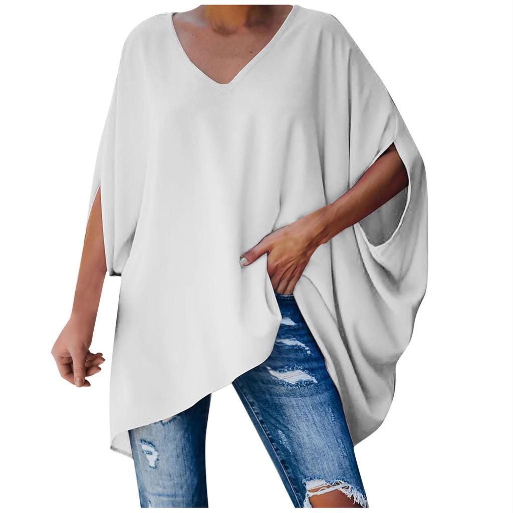 Women's Solid Color Pullover Batwing Sleeve Long Sleeve Top Loose Fit Round Neck Casual Blouse Lightweight Comfortable Shirt