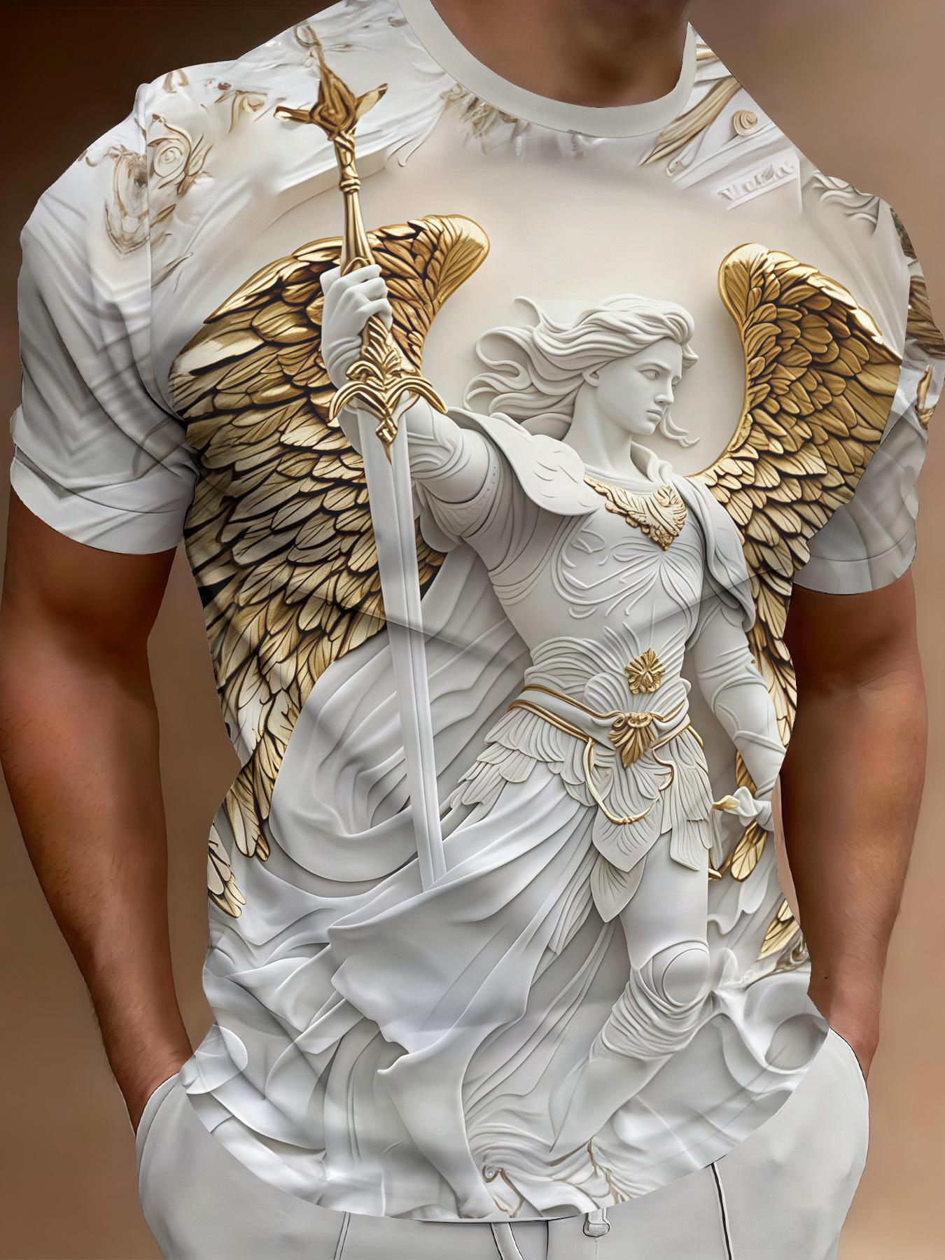 Summer new half-sleeved 3D abstract angel pattern short-sleeved digital printing design T-shirt elements trendy men s casual fashion breathable tops XL
