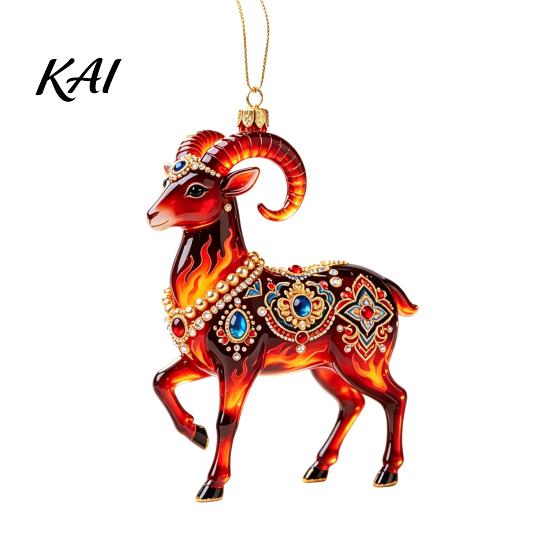 Holiday Party Decor 2D Acrylic Goat Christmas Tree Pendant, Keychain Bag Charm, Cute Sheep Rearview Pendant Decorations Mirror Hanging Ornament