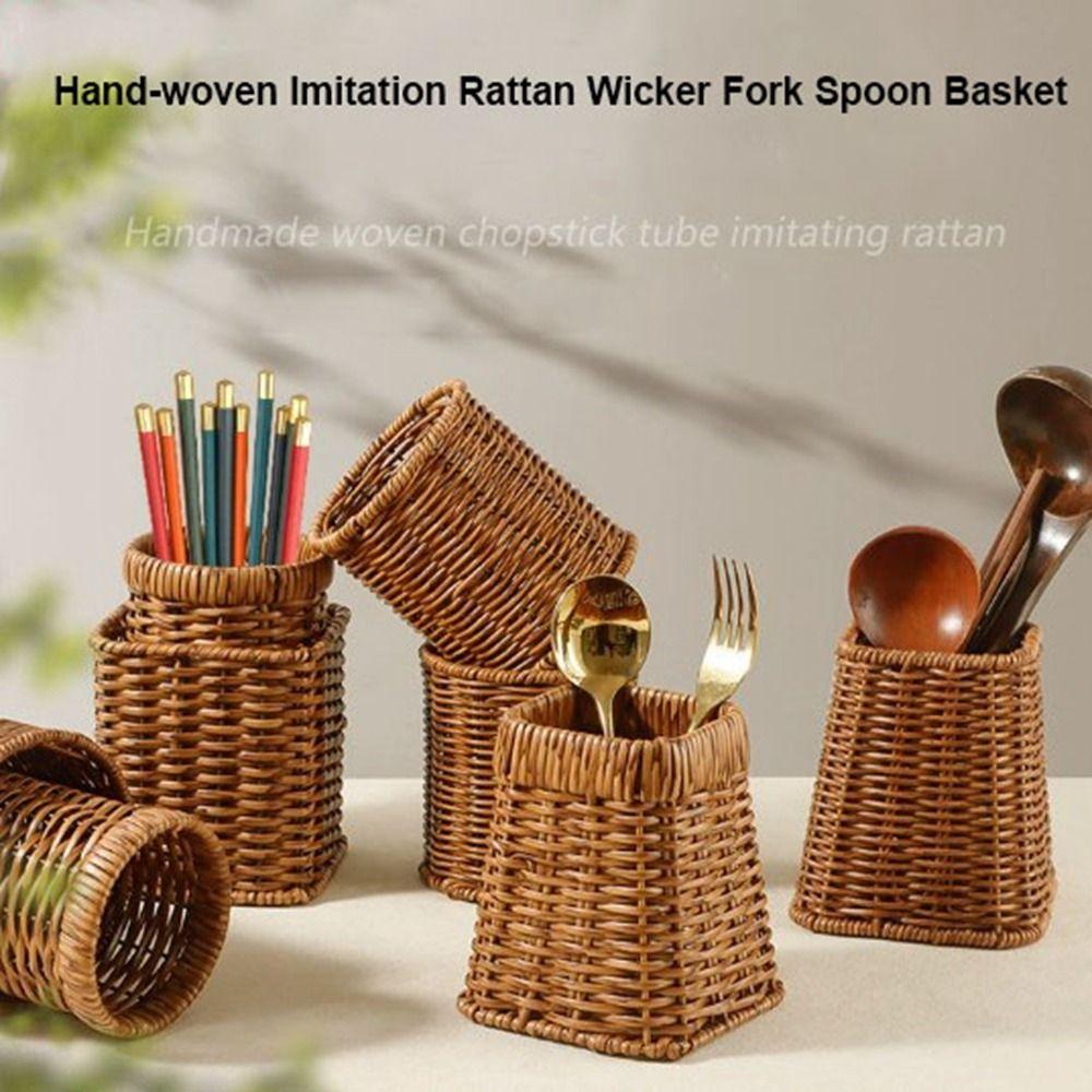 Hardness Rattan Wicker Woven Serving Baskets Handwoven 10 Styles Drain Chopstick Fork Spoon Holder Household